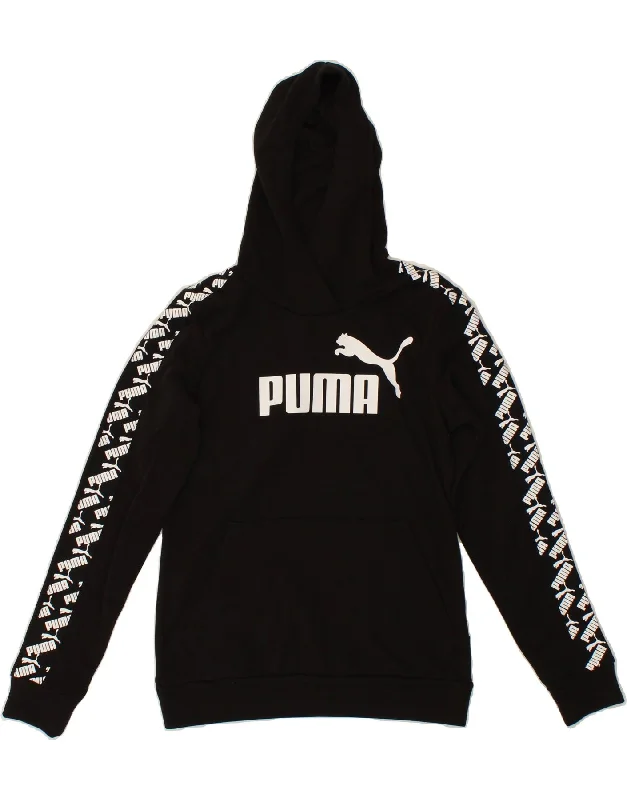 Price Drop PUMA Womens Graphic Hoodie Jumper UK 6 XS Black Cotton