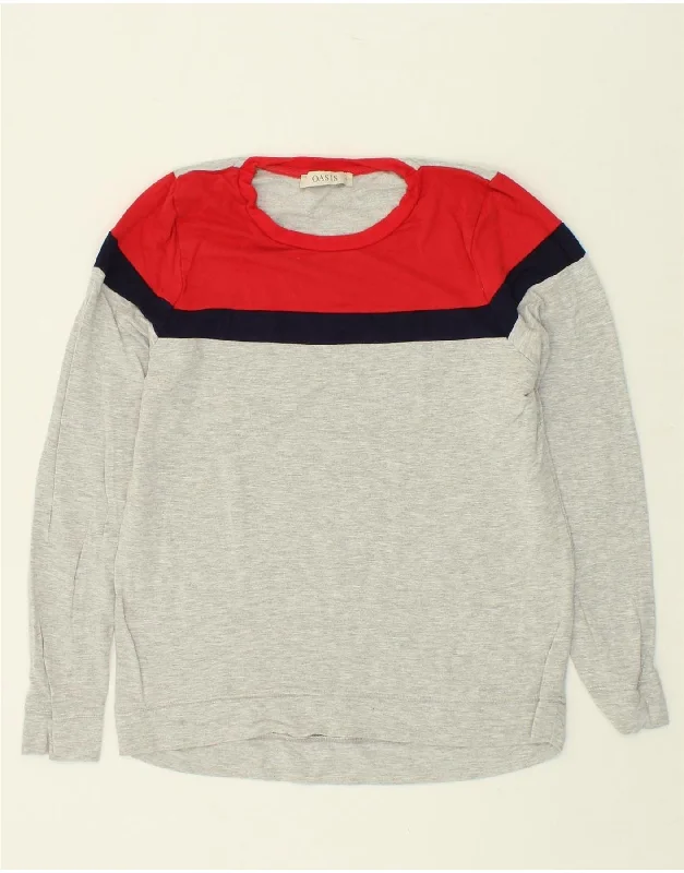 Factory Direct Sale OASIS Womens Sweatshirt Jumper UK 10 Small Grey Colourblock Viscose