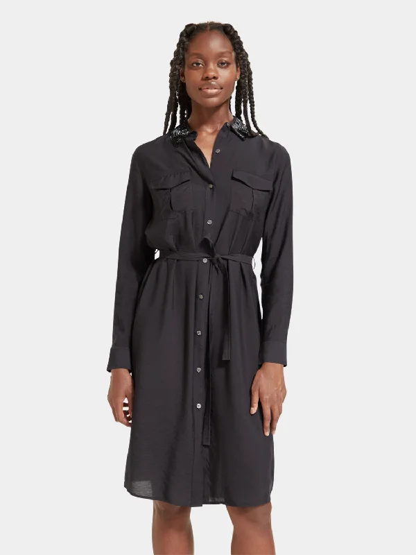 Take Advantage Beaded collar midi shirt dress