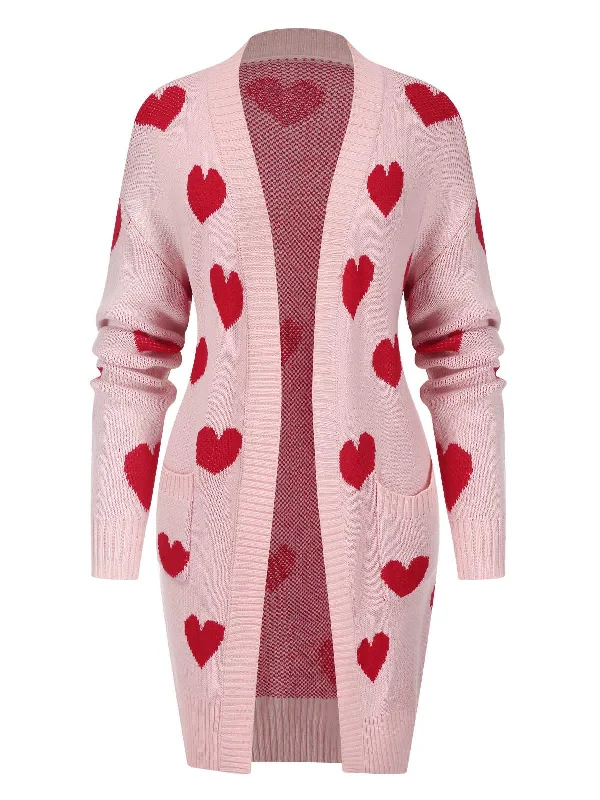 Special Buy Pink 1930s Heart Long Knitted Cardigan