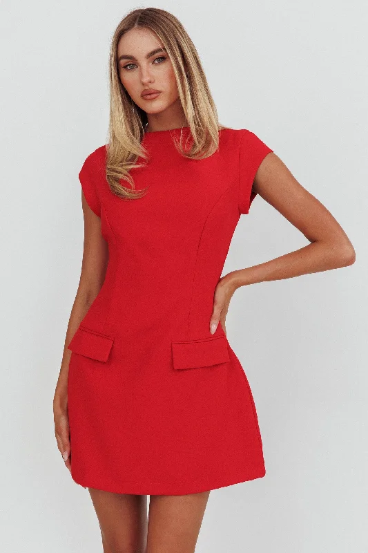 Don't Wait Aristos Cap Sleeve Mini Dress Red