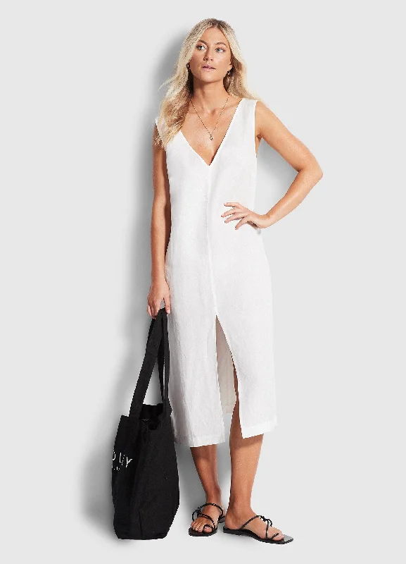 Price Reduction Essential Linen Midi Dress - White