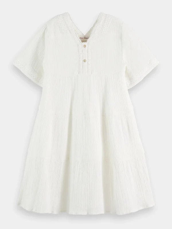 Extra Savings Kids - Lace detail crinkle cotton midi dress