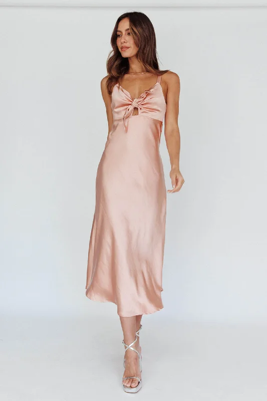 Don't Wait Perfect Day Satin Midi Dress Blush