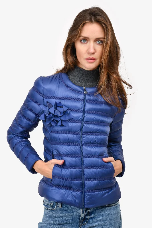 Exclusive Savings Moncler Blue Quilted Thin Down 'Pelia Giubbotto' Jacket With Flower Size 1