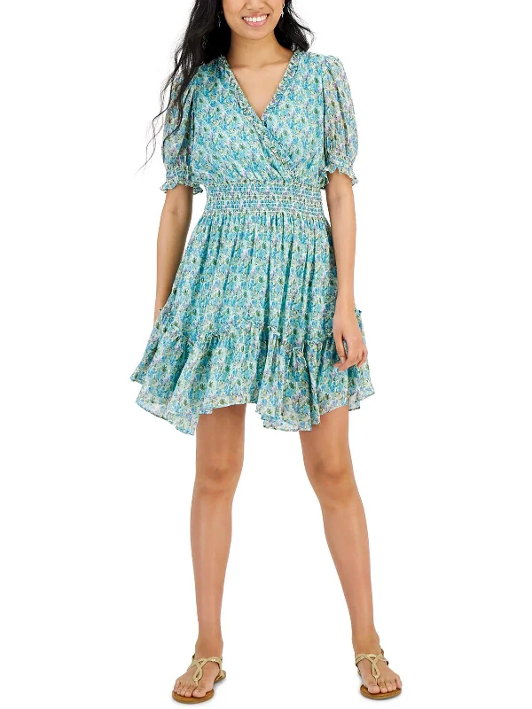 Extra Savings Petites Womens Printed Mini Fit & Flare Dress