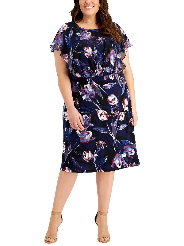 Limited Time Plus Womens Blouson Calf Midi Dress