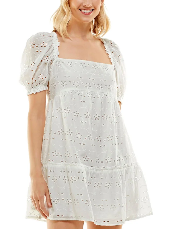 Value Deals Juniors Womens Eyelet Short Mini Dress