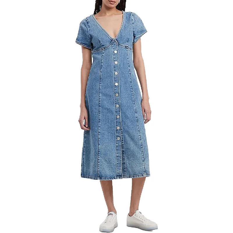 Discount Deals Womens Denim Short Sleeve Midi Dress