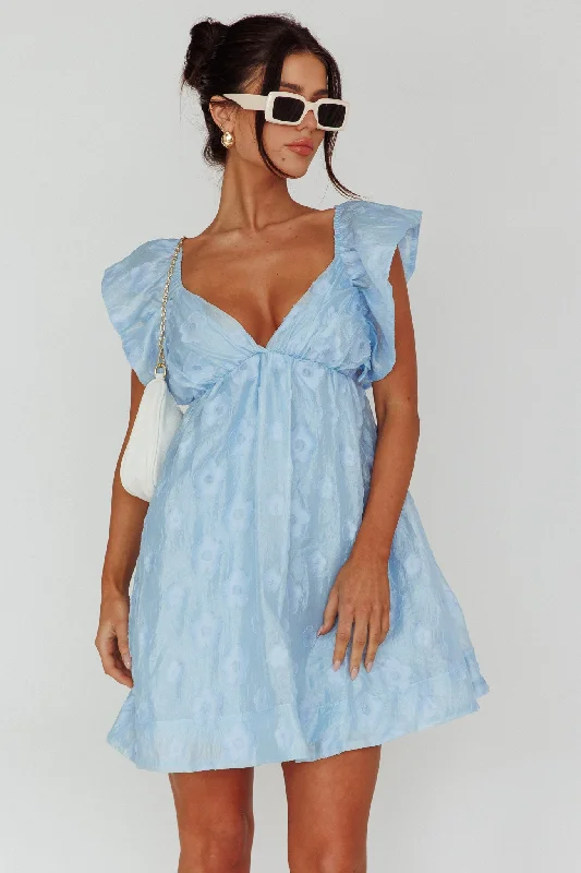 Lowest Price Melrose Place Floral Textured Frill Dress Powder Blue