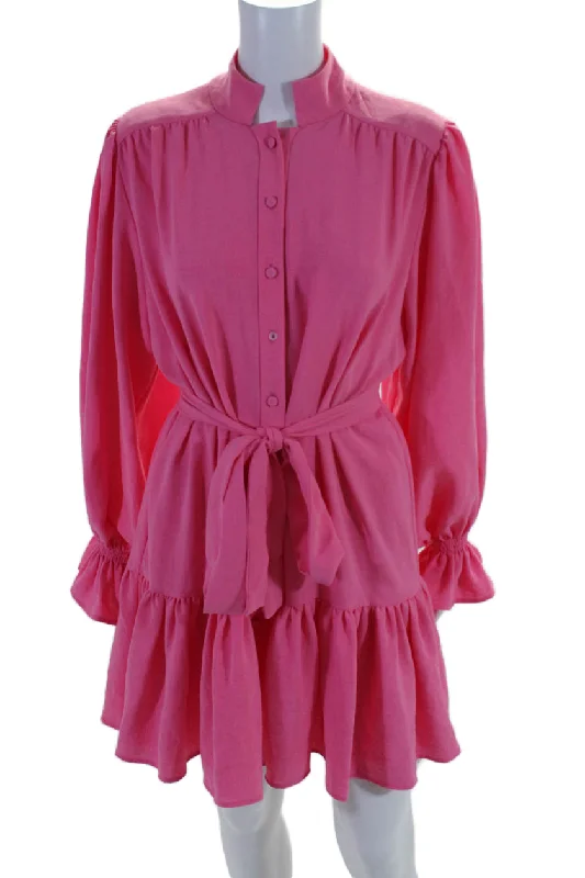 Unbeatable Prices Alexis Womens Long Sleeves Button Down Belted Shirt Dress Pink