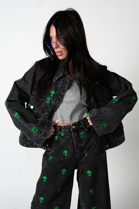 Weekend Special I Need Space Embroidered Alien Denim Jacket