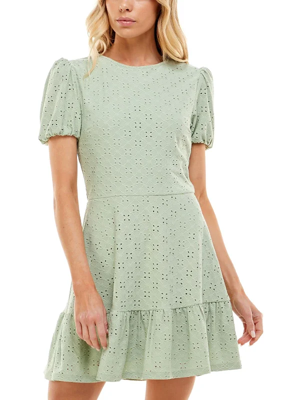 Crazy Savings Juniors Womens Eyelet Puff Sleeves Mini Dress