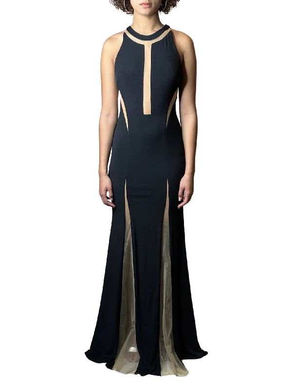 Exclusive Preview Peekaboo Hire - 1970'S Vintage Black with Sheer Panelling Maxi Dress Uk 8 - 10