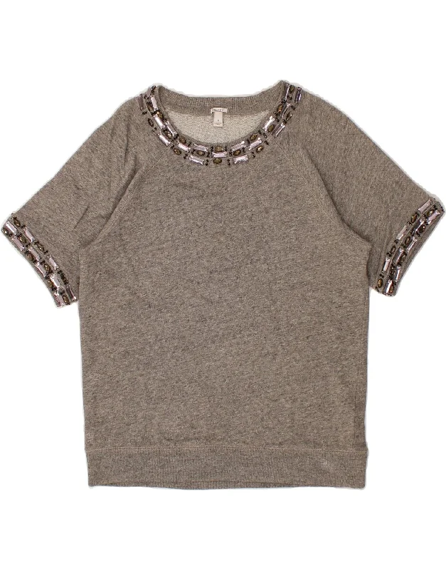 Members Only J. CREW Womens Short Sleeve Sweatshirt Jumper UK 14 Medium Grey Cotton