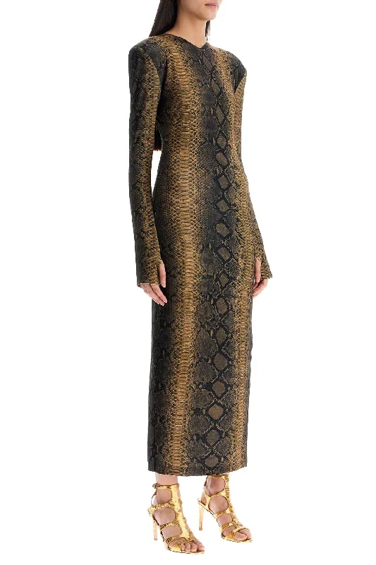 Clearance Event Norma Kamali Brown Slim Fit Long Python Effect Dress