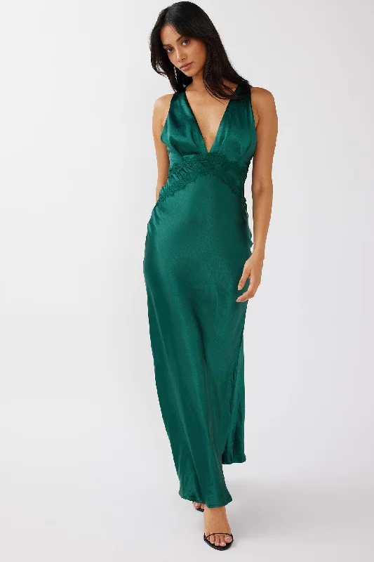 Can't Miss Theriz Lace Trim Tied Back Maxi Dress Green