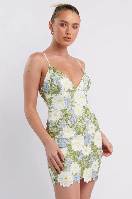Low Prices Amitie Floral Lace Mini Dress Green