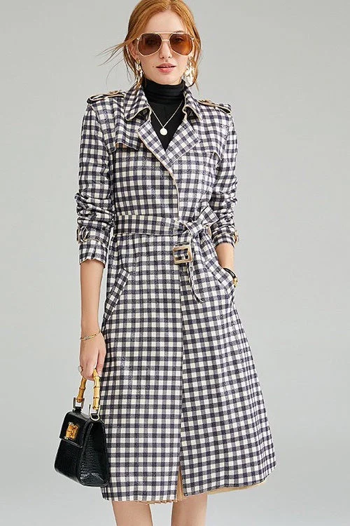 Closeout Sale Plaid Trench Coat W/ Belt