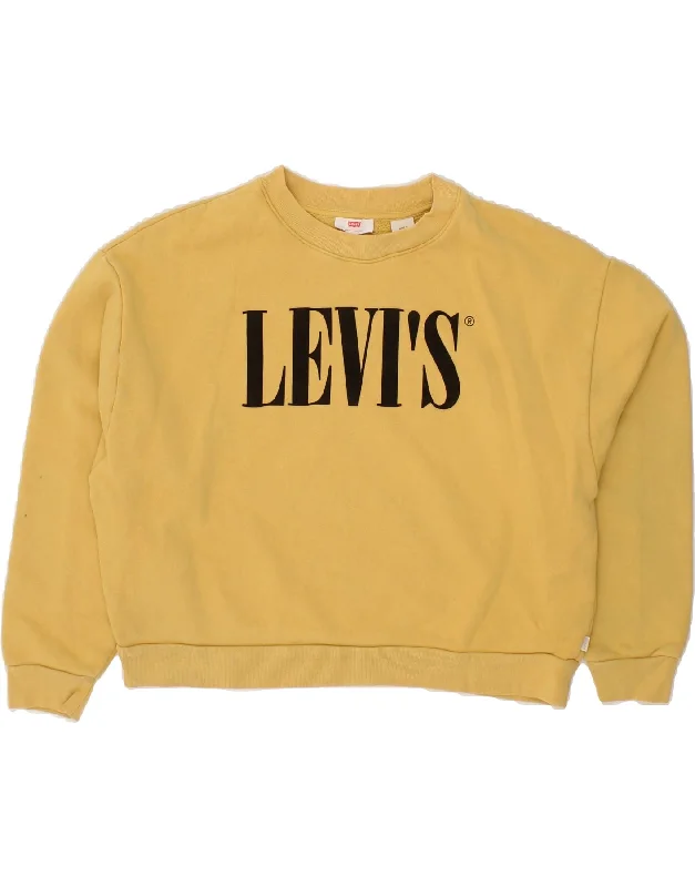 Daily Deals LEVI'S Womens Oversized Crop Graphic Sweatshirt Jumper UK 10 Small Beige