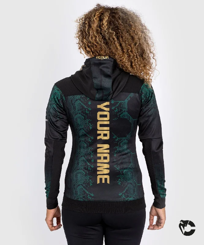 Extra Savings UFC Adrenaline by Venum Personalized Authentic Fight Night Women’s Walkout Hoodie  - Emerald Edition - Green/Black/Gold