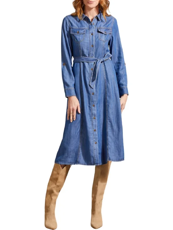 Epic Deals Button Front Midi Dress In Blue