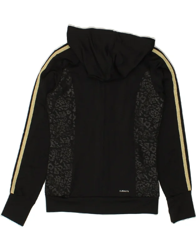 Weekend Flash Sale ADIDAS Womens Climalite Zip Hoodie Sweater UK 6 XS Black Animal Print