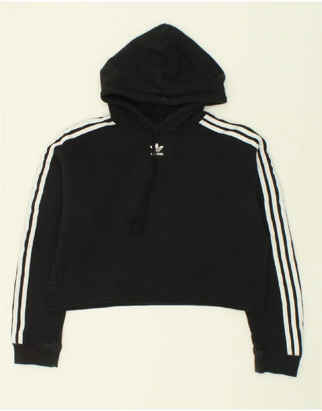 Deep Discounts ADIDAS Womens Oversized Crop Hoodie Jumper UK 10 Small Black