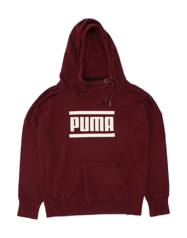 Fantastic Offers PUMA Womens Loose Fit Graphic Hoodie Jumper UK 12 Medium Maroon