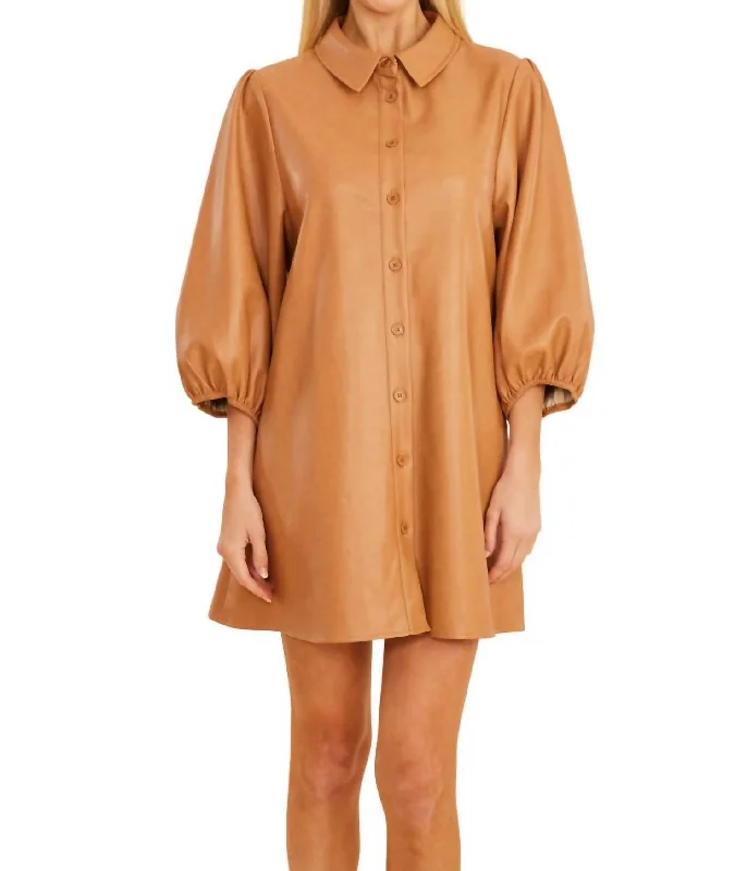 Super Deal Vegan Leather Tuic Dress In Camel