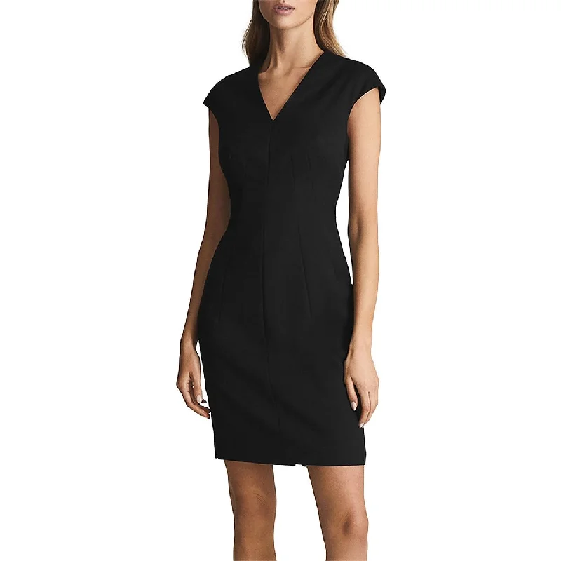 Discount Mania Womens V Neck Midi Sheath Dress