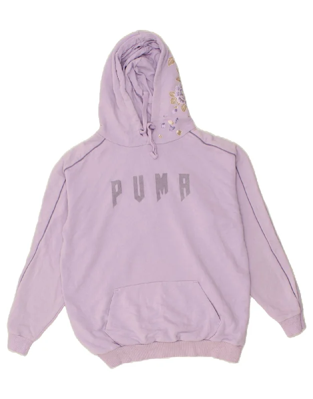 Discount Extravaganza PUMA Womens Oversized Graphic Hoodie Jumper UK 10 Small Purple Cotton