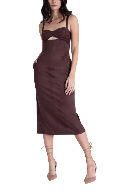 Take Advantage Olivia Suede Midi Dress In Brown