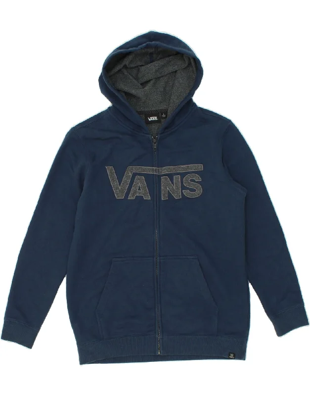 Final Clearance VANS Womens Graphic Zip Hoodie Sweater UK 16 Large Navy Blue Cotton
