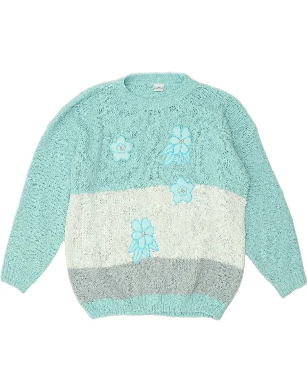 Deal Explosion VINTAGE Womens Oversized Crew Neck Jumper Sweater IT 48 XL Turquoise