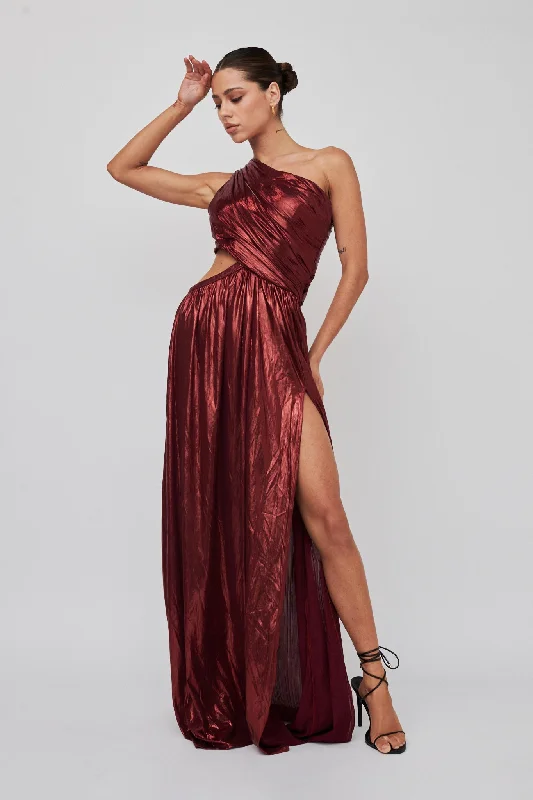 Best Bargains Fortuna One Shoulder Split Maxi Dress Wine