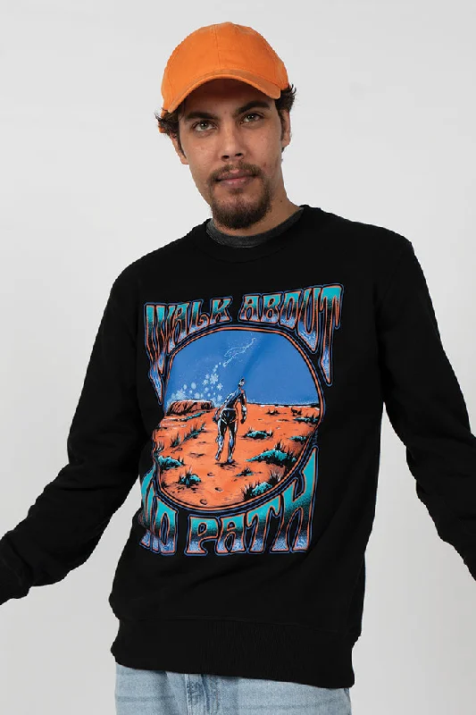 Stock Clearance Walkabout No Path Black Premium Cotton Crew Neck Unisex Sweater