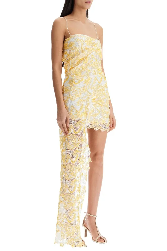 While Supplies Last Christopher Esber Mini Dress In Yellow Floral Lace With Adjustable Straps
