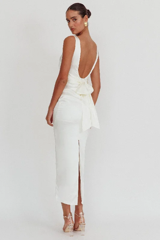 Online Only Leila Boat Neck Midi Dress Ivory
