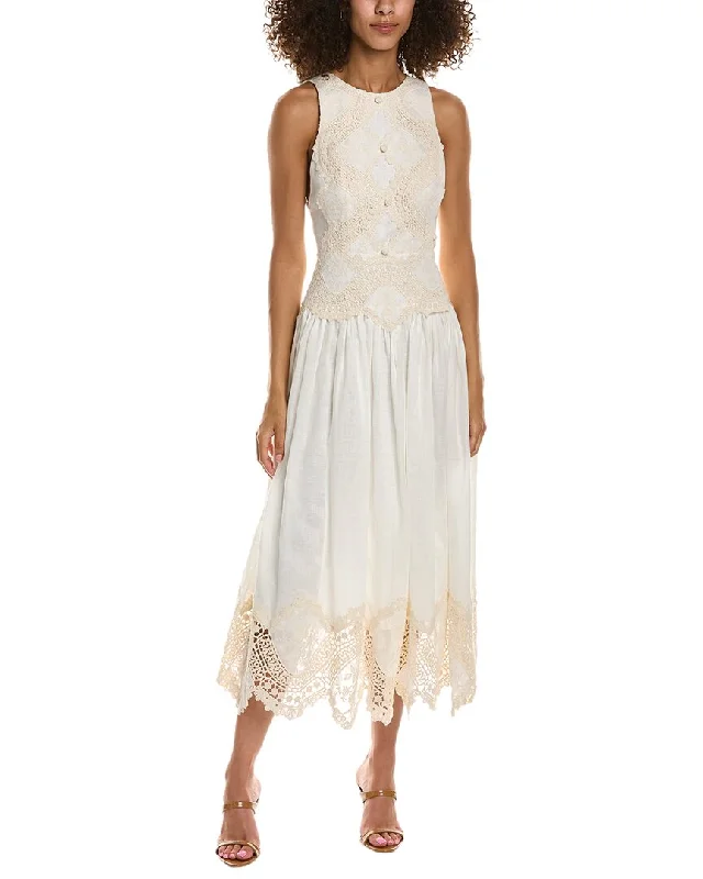 Great Bargains Zimmermann Lace Linen Midi Dress