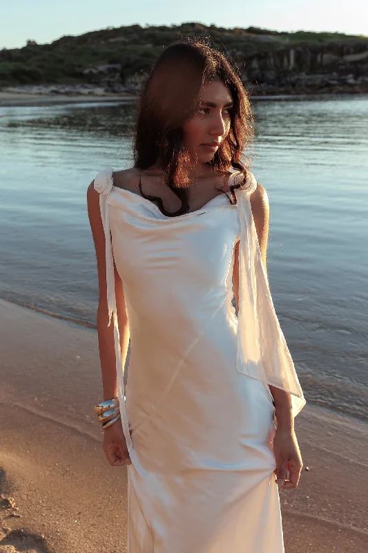 Price Reduction Afterglow Backless Cowl Neck Maxi Dress Off White