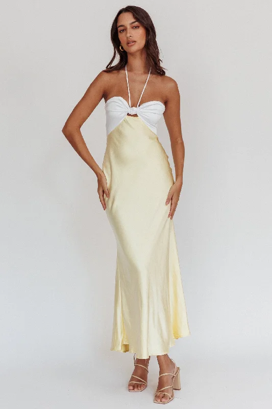 Clearance Sale Hassie Knot Bust Halter Midi Dress Yellow