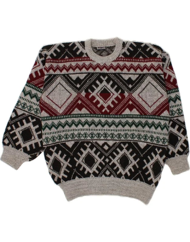 Deep Discounts VINTAGE Womens Crew Neck Jumper Sweater Large Grey Fair Isle