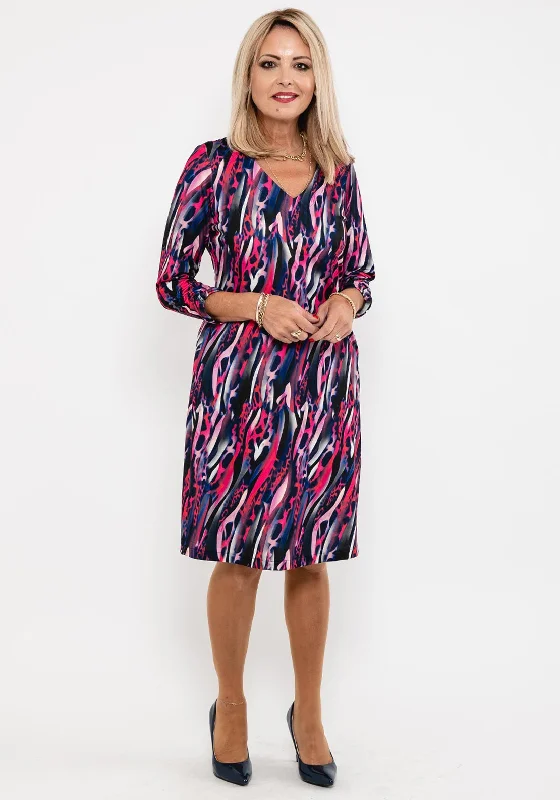While Supplies Last Leon Collection Mix Print Dress, Cerise Multi