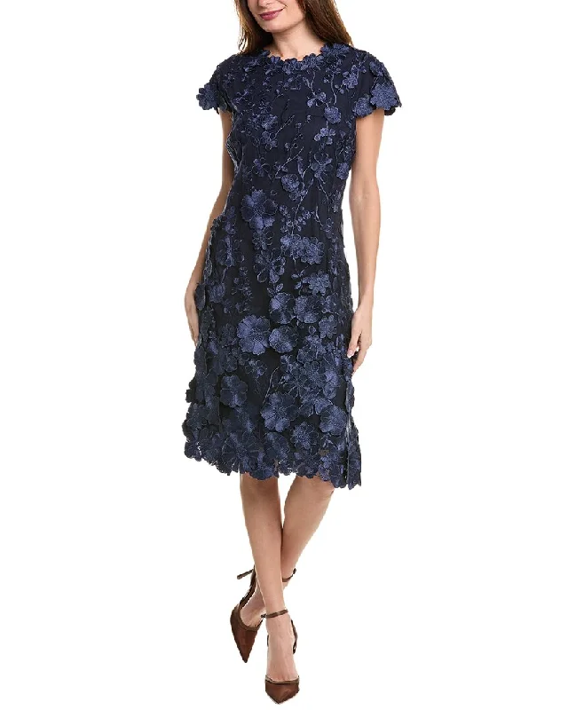 Year-End Sale Teri Jon by Rickie Freeman 3D Applique Floral Lace A-Line Dress