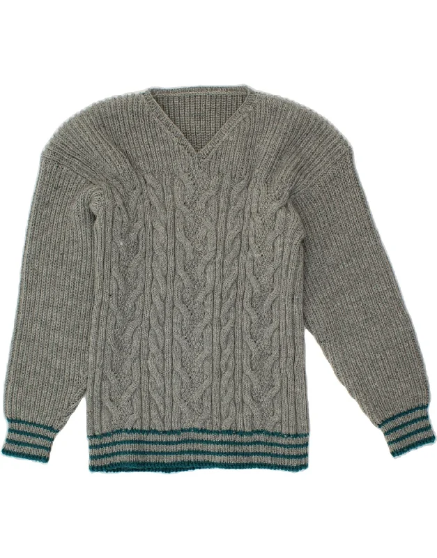 Customer Appreciation Sale VINTAGE Womens V-Neck Jumper Sweater UK 14 Medium Grey