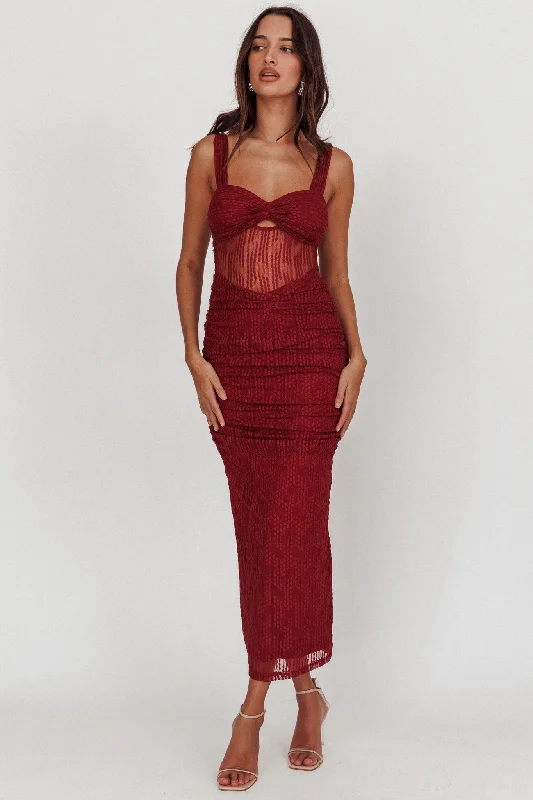 Price Cut Oliana Lace Midi Dress Burgundy