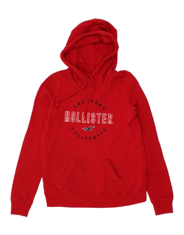 Low Prices HOLLISTER Womens Graphic Hoodie Jumper UK 6 XS Red Cotton
