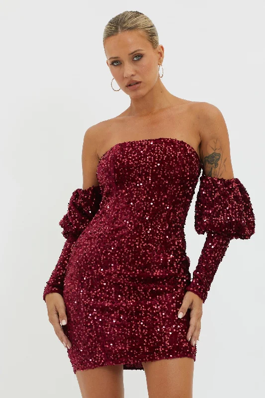 Super Deal Merry & Bright Sequin Mini Dress Wine
