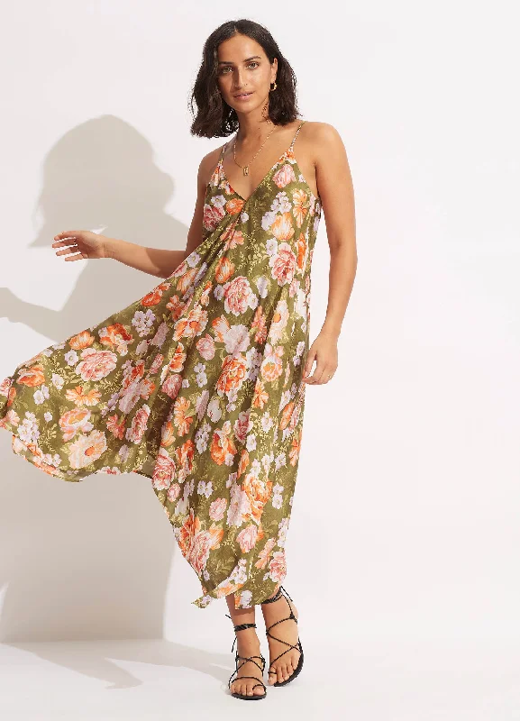 Final Clearance Paradise Garden Scarf Dress  - Avocado